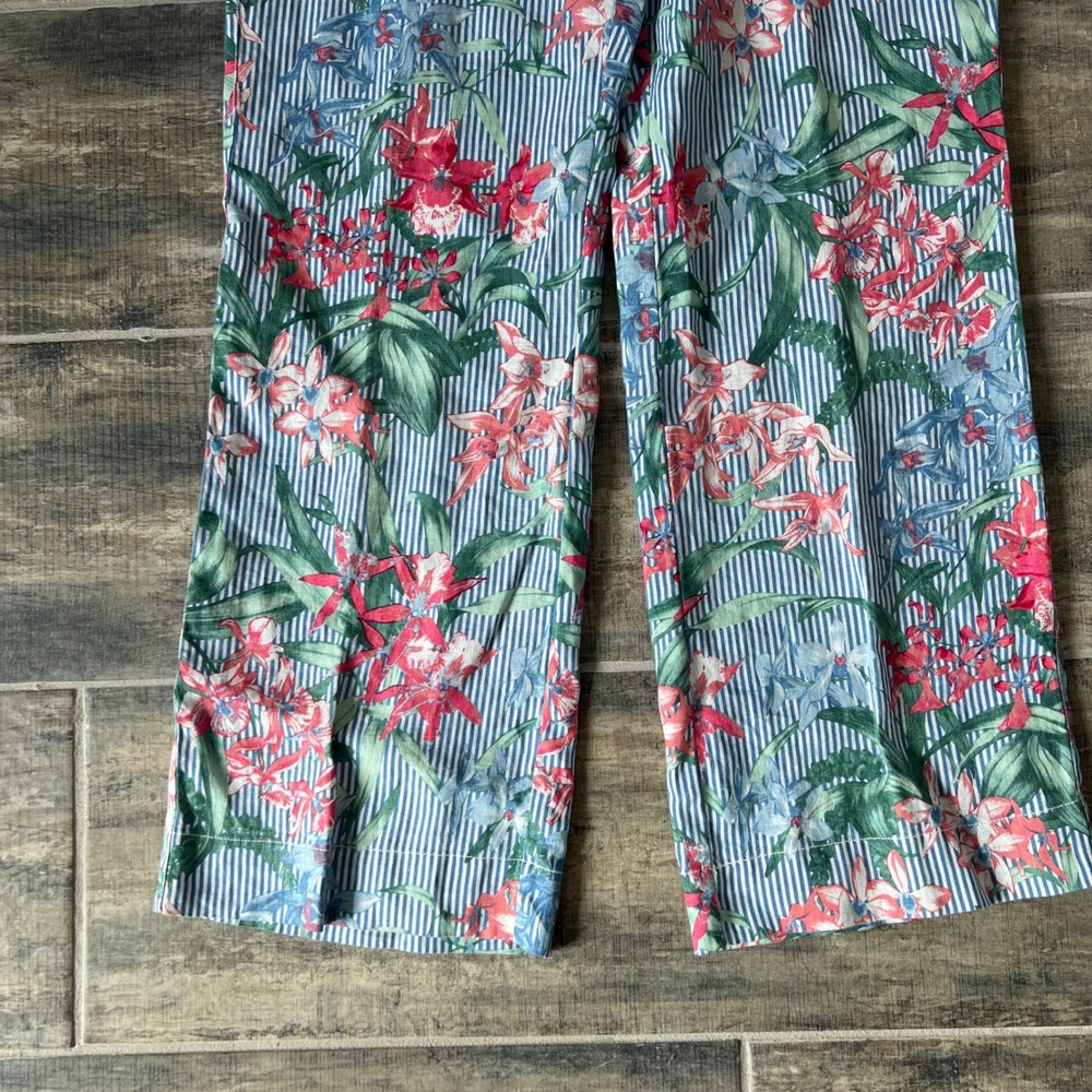 Tommy Bahama Orchid Isle Stripe Easy Pant Women M Blue Floral Linen Wide Leg - Picture 7 of 8